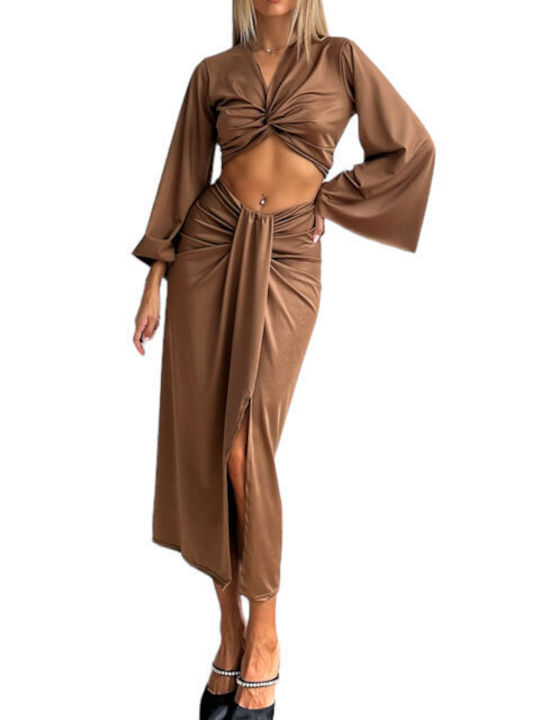 Chica Women's Set with Maxi Skirt Brown