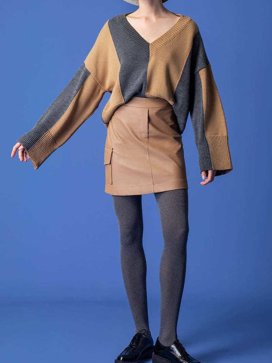 Moutaki Leather High-waisted Mini Skirt Beige