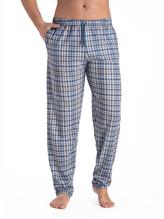 Relax Anatomic Men's Winter Cotton Checked Pajama Pants Blue