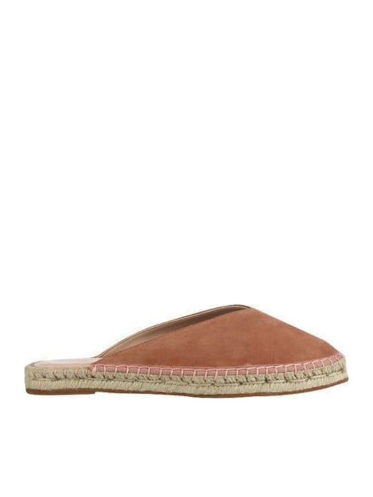 Flat Suede Mules in Tabac Brown Color