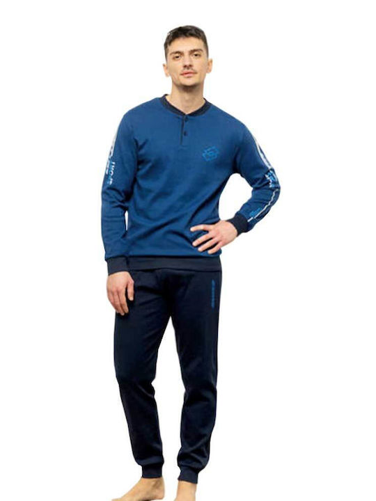 Lotto Men's Winter Cotton Pajamas Set Blue