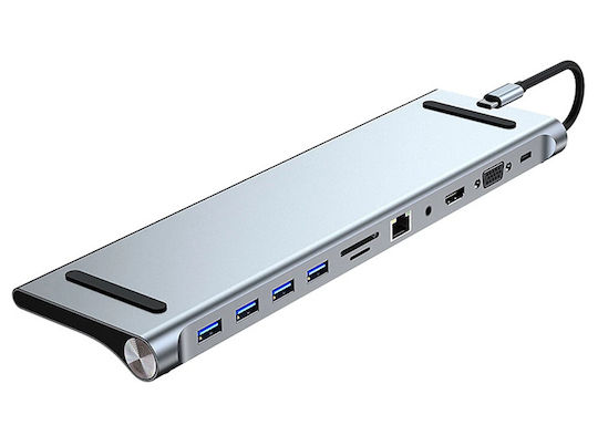 Powertech USB-C Stație de andocare cu HDMI 4K PD Ethernet Gri (BYL-2003)