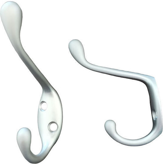 Metal Wall Hanger 2 Hooks Silver 1cm