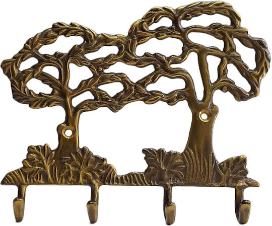 Wall Hanger Metal 4 Hooks Gold 16x13cm