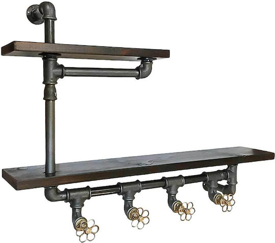 Industrielle Hölzernes Wandhalterung 4 Haken 80x10x10cm