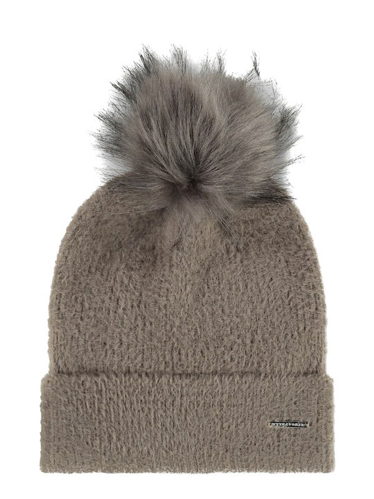 Pom Pom Beanie Unisex Σκούφος Πλεκτός σε Γκρι χρώμα