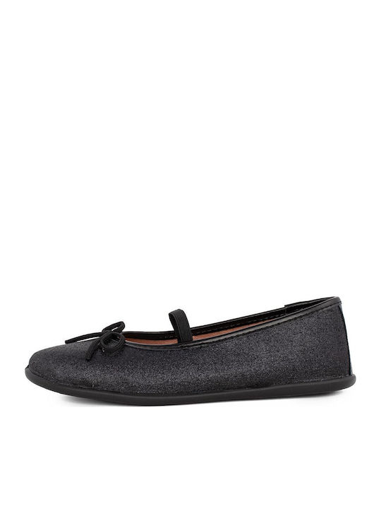 Kids Ballerinas Glitter with Elastic Strap Black