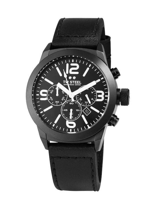 TW Steel Herrenuhr 42mm Chronograph Batterie mit Schwarz Lederarmband