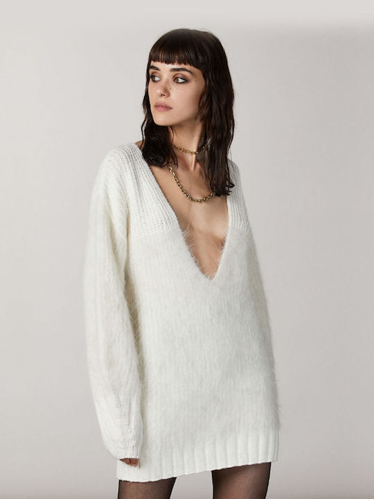 Patrizia Pepe Women's Long Sleeve Sweater with V Neckline White