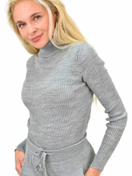 Potre Women's Long Sleeve Sweater Turtleneck Gray