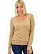Potre Women's Long Sleeve Sweater with V Neckline Beige