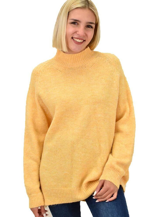 Potre Women's Long Sleeve Sweater Turtleneck Yellow