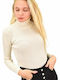 Potre Damen Langarm Pullover Rollkragen Beige