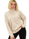 Potre Women's Long Sleeve Sweater Turtleneck Beige