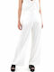 Pants Women My T Wearables Γυναικείο Υφασμάτινο Παντελόνι σε Relaxed Εφαρμογή Λευκό