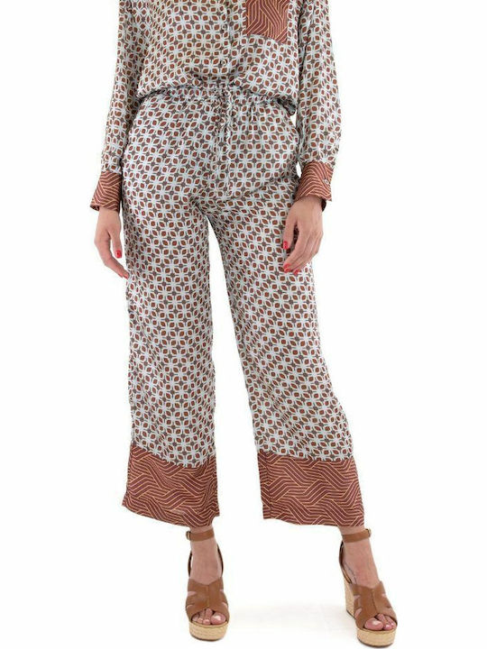 Pants Women My T Wearables Women's Fabric Trousers with Elastic Regular Fit Brown