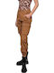 Damen Stoff Cargo Hose mit Gummizug Braun