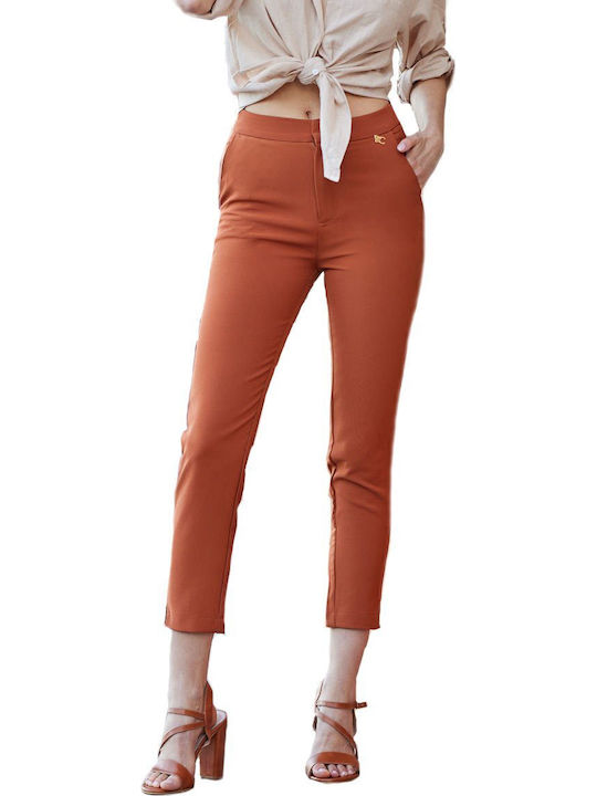 Damen Stoff Hose mit Gummizug Braun