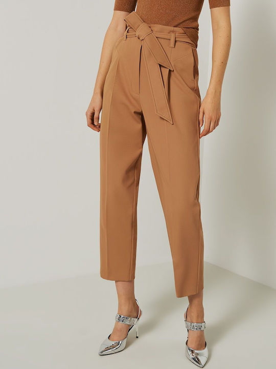 Marella Women's Fabric Trousers in Carrot Fit Beige