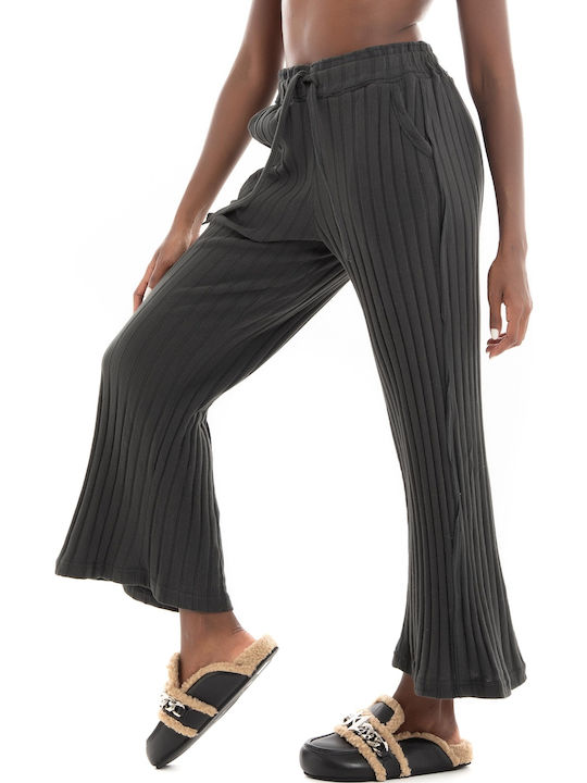 Pants Dark Women's Fabric Trousers with Rubber Band Grey
