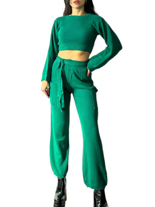 Chica Femei Verde Set cu Talie înaltă Pantaloni