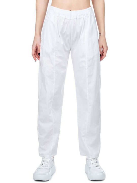 Crossley Woman Long Pants Pammil Women's High-waisted Fabric Trousers in Straight Line White