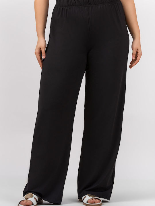 Jucita Women's High Waist Fabric Trousers with Elastic Black
