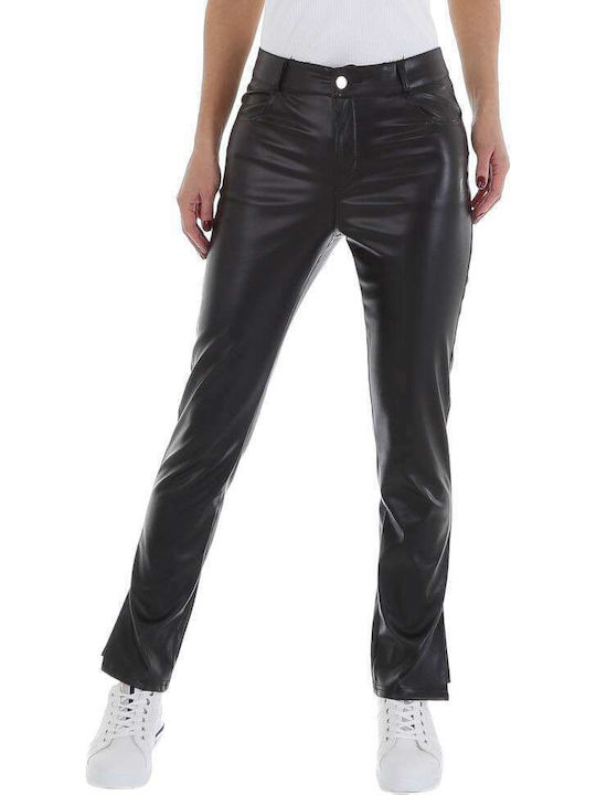 Damen Hoch tailliert Stoff Hose Schwarz