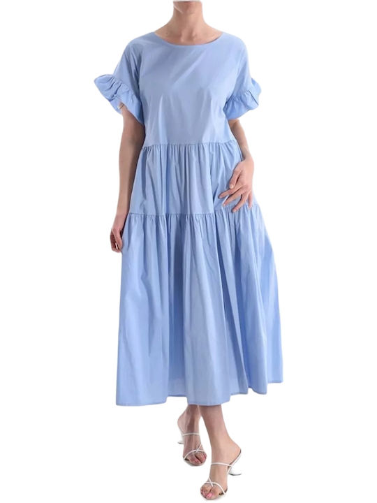 Remix Καλοκαιρινό Midi Φόρεμα με Βολάν Γαλάζιο