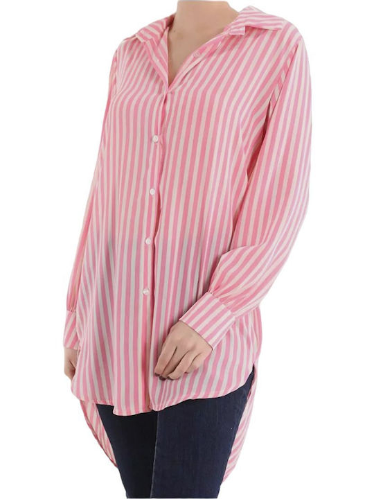 Remix Women's Striped Long Sleeve Shirt Pink