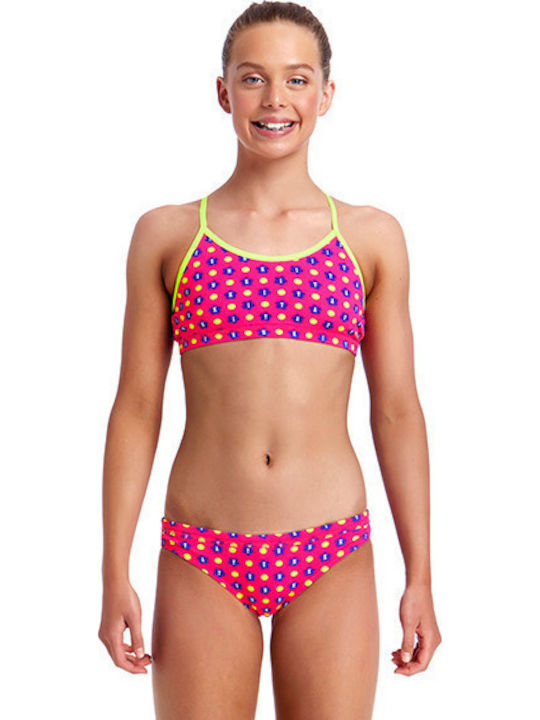 Funkita Racerback Two Piece Daisy Dots Детски Бански Бикини Фуксия