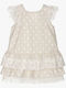 Sand-coloured Linen Dress Embroidered Детска Рокля Къс ръкав Лен На точки Бежов