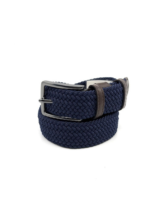 Legend Accessories Men's Knitted Leather Elastic Belt Blue