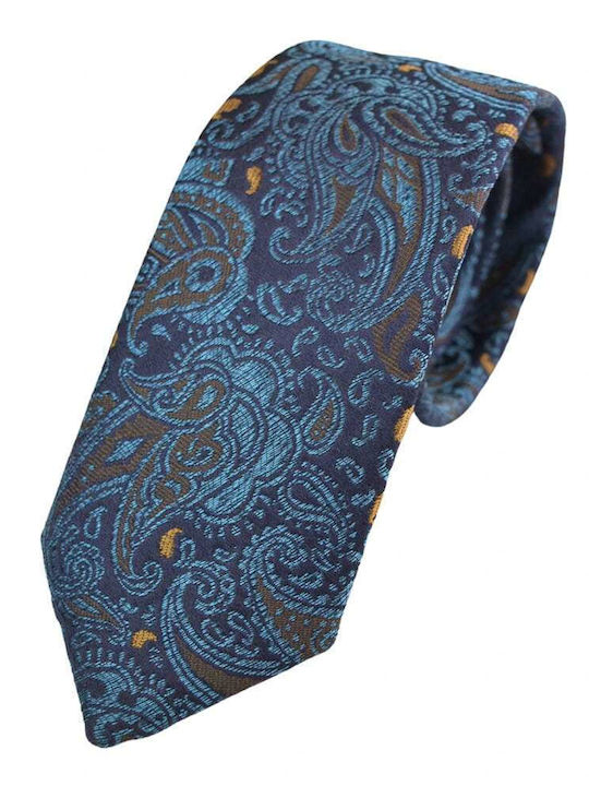 Ανδρική Γραβάτα Μεταξωτή με Σχέδια σε Μπλε Χρώμα