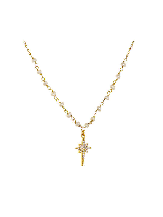 Necklace with design Star from Gold Plated Silver with Pearls