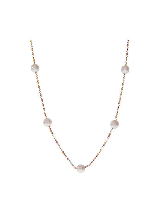 Necklace from Gold Plated Steel with Pearls