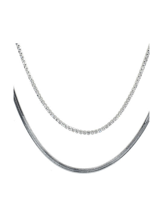Fhs Jewlery Κολιέ Ριβιέρα από Επιχρυσωμένο Ατσάλι