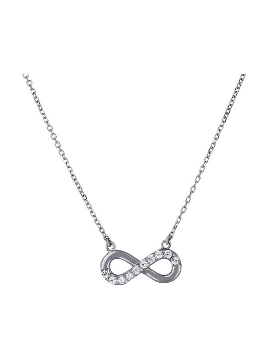 Necklace Infinity from White Gold 14K with Zircon