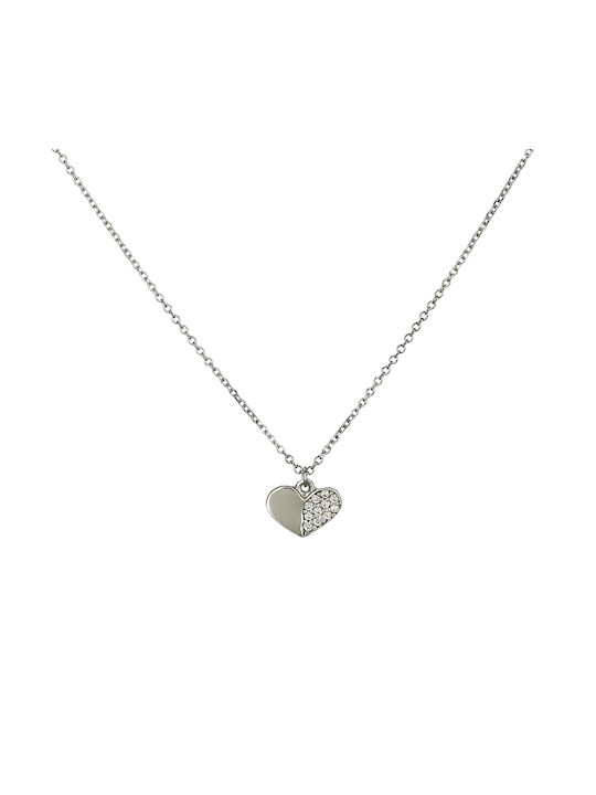 Halskette mit Design Herz aus Weißgold 9 K mit Zirkonia