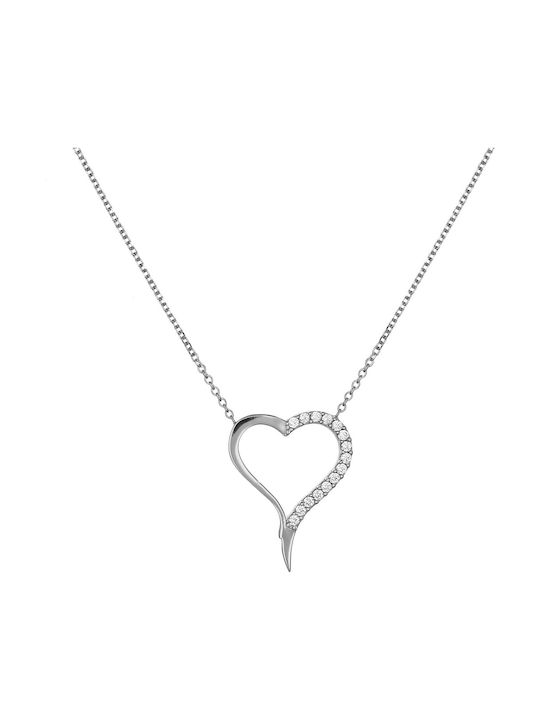 Necklace with design Heart from White Gold 9 K with Zircon