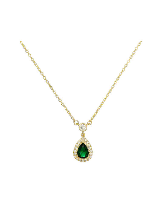 Necklace with design Tear from Gold Plated Silver with Zircon