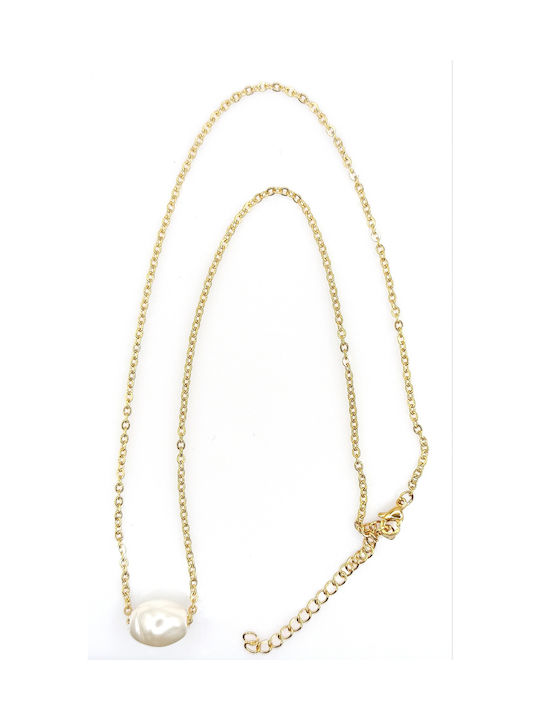 Necklace from Gold Plated Steel with Pearls