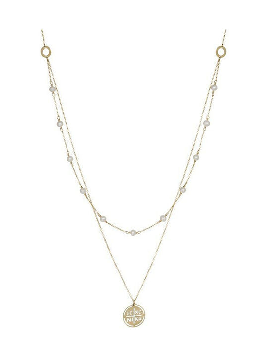 Necklace Double Amulet from Gold 14K with Pearls