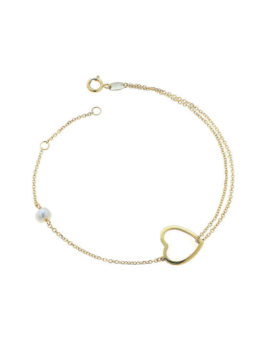 Damen Armband Kette mit Design Herz aus Gold 14K mit Perlen