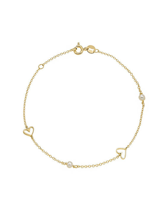 Bracelet Chain with design Heart made of Gold 9K with Pearls