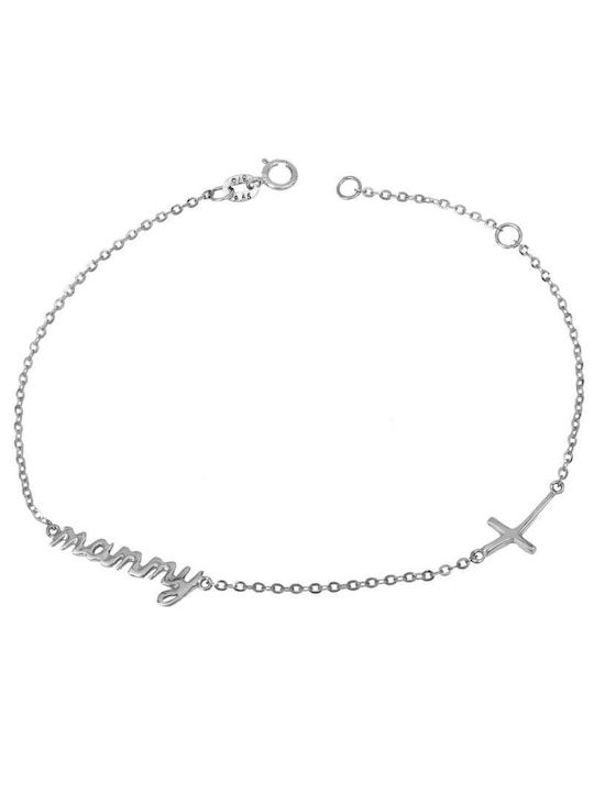 Bracelet Chain with design Mum made of White Gold 9K