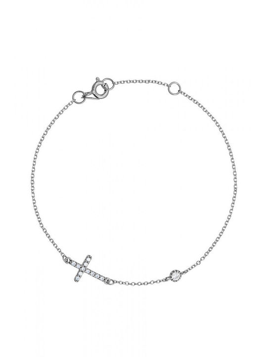 Kritsimis Bracelet Chain with Cross design made of White Gold 9K