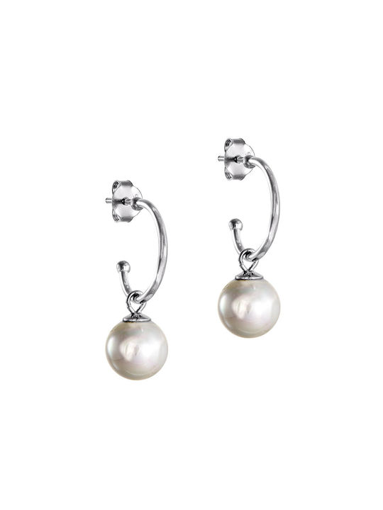 Earrings Hoops made of Silver with Pearls