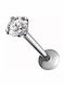 Bar Piercing Earring Made of Steel Silver / Transparent