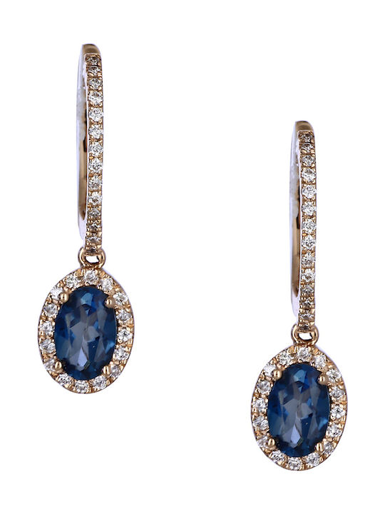 Blue Γυναικεία Σκουλαρίκια Κρεμαστά από Χρυσό 18K με Διαμάντι